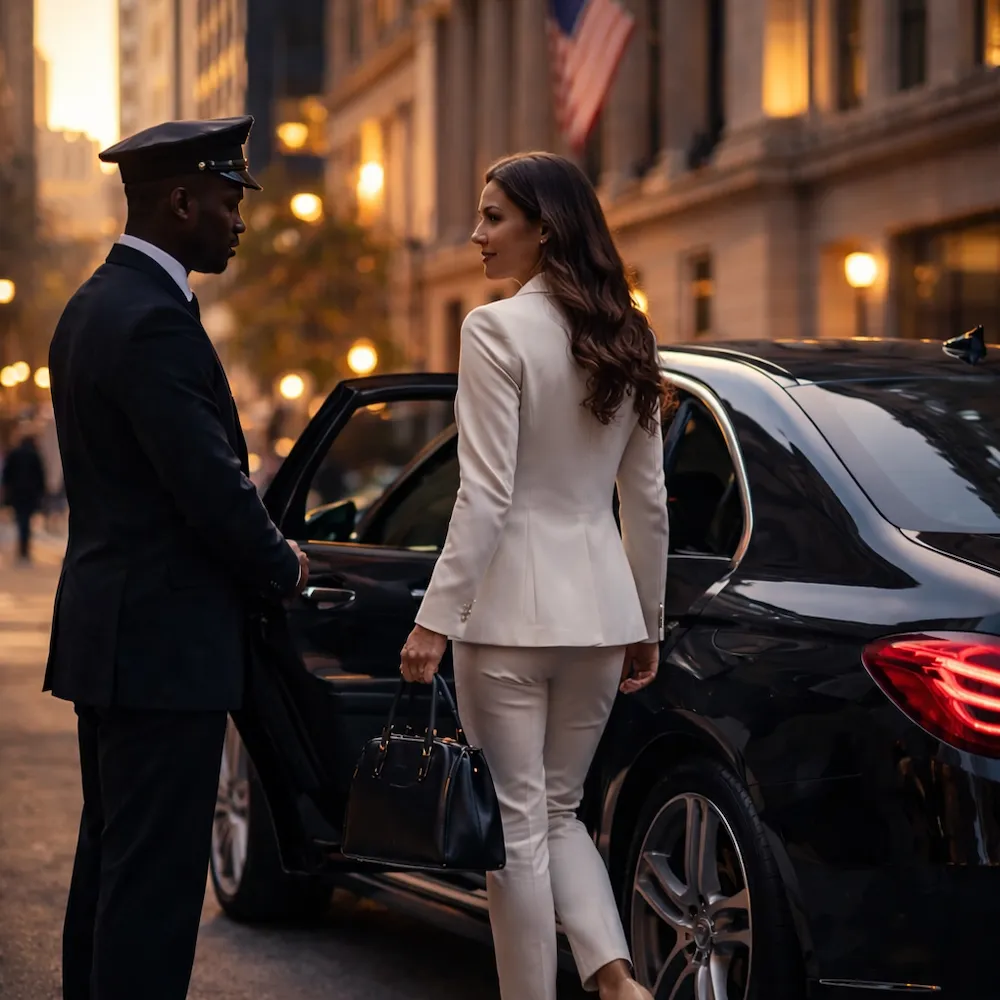 Precision and Performance in Executive Chauffeur Service Professional chauffeur providing executive car service with precision and discretion