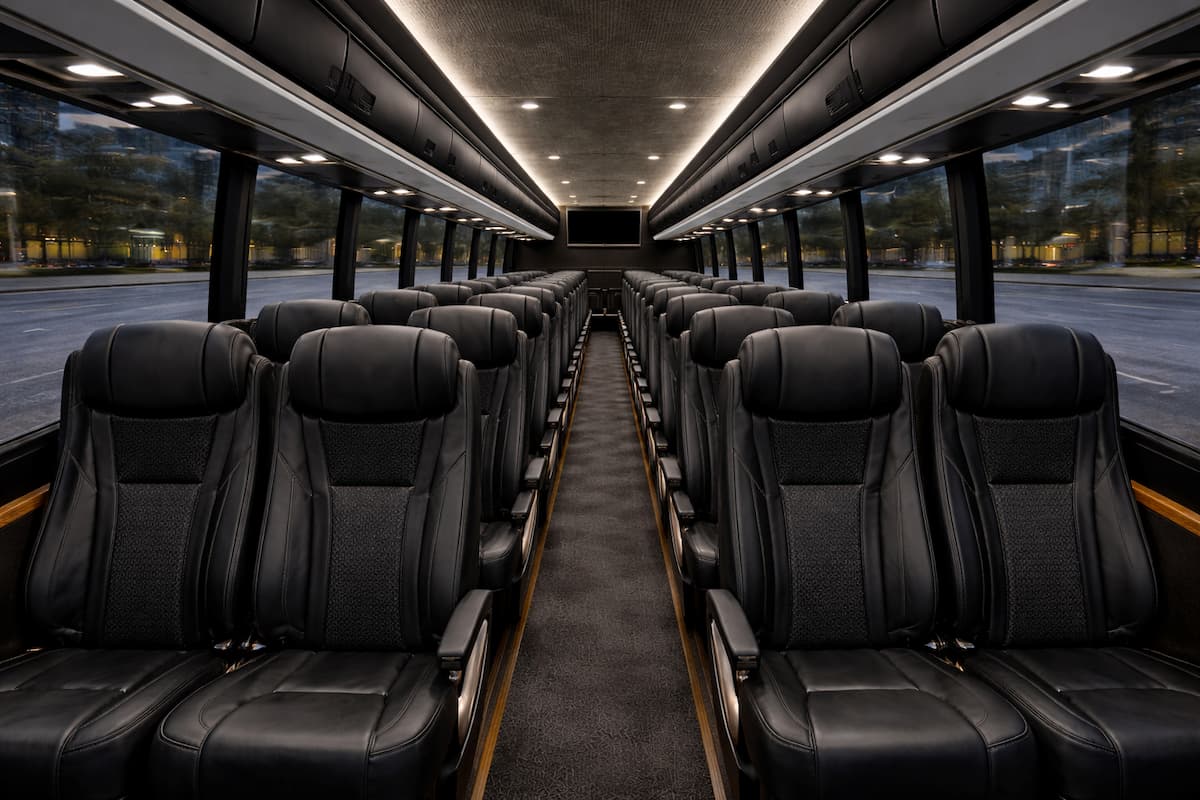 Luxury black motor coach providing professional group transportation for corporate events, weddings, and large groups by Boston Corporate Coach